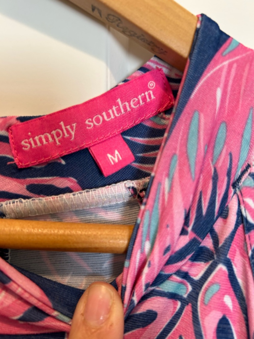 Simply Southern Navy Maxi Dress with Pink Tropical Print, Size Medium - Picture 4 of 4